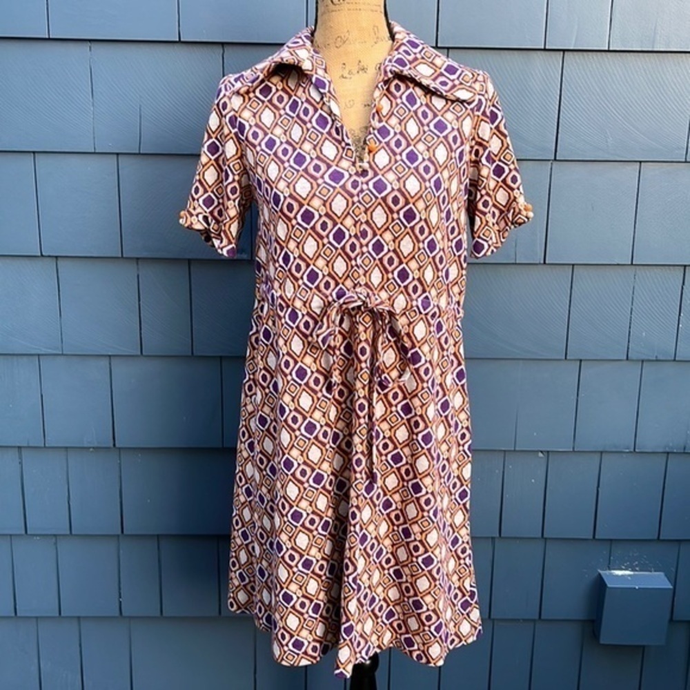 🧡💜🧡Vintage 70’s dress handmade medium orange purple tunic flare